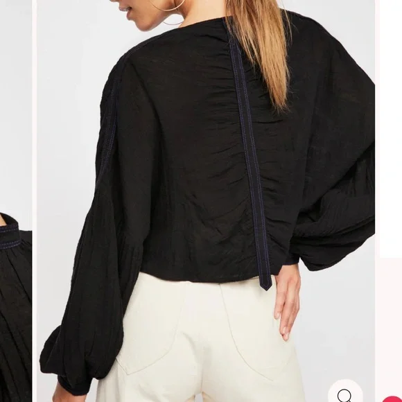 Free People Day Dreaming Black Button Front Balloon Sleeve Blouse Top FLAWED - Picture 2 of 11